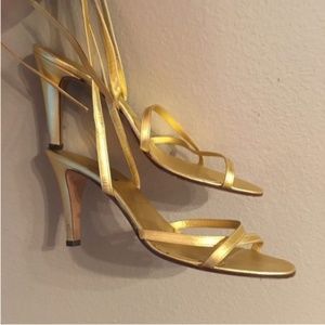 Gucci vintage gold high heel lace tie sandals